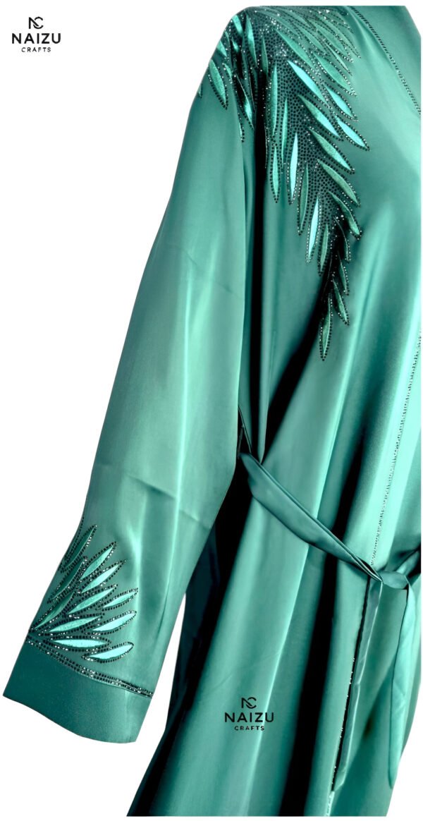 Green Embellished Abaya – Elegant Palm-Inspired Beadwork | Modest UAE Fashion - Image 5