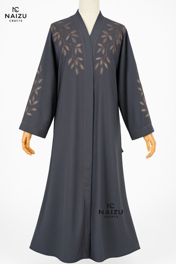 dark grey embroidered abaya