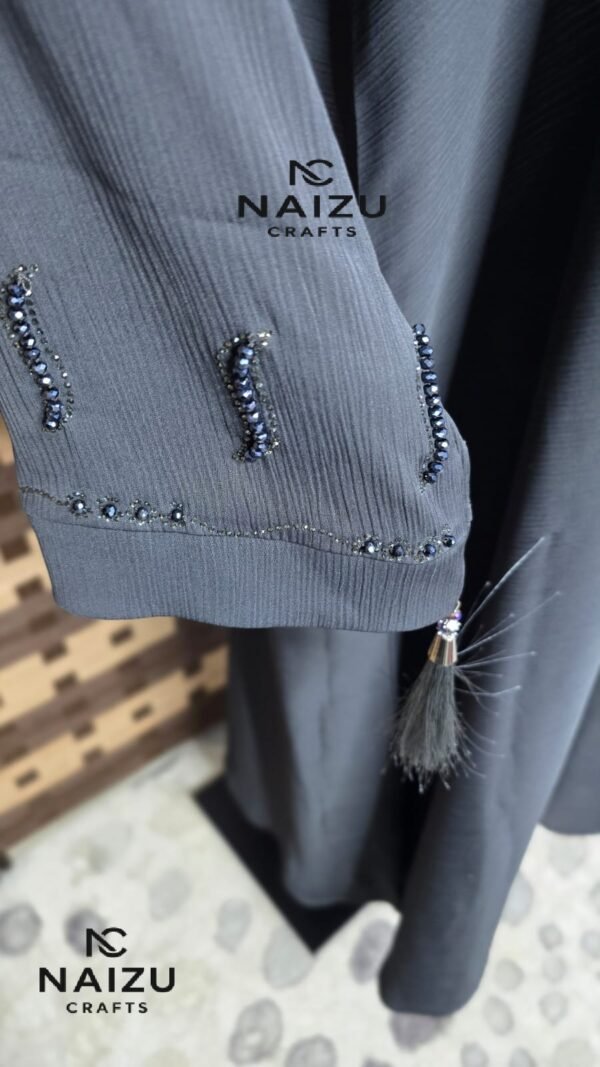 Charcoal Grey Beaded Abaya – Limited Edition - Image 2