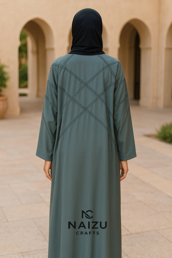 Sage Green Embroidered Abaya with Tassels – Limited Edition - Image 2