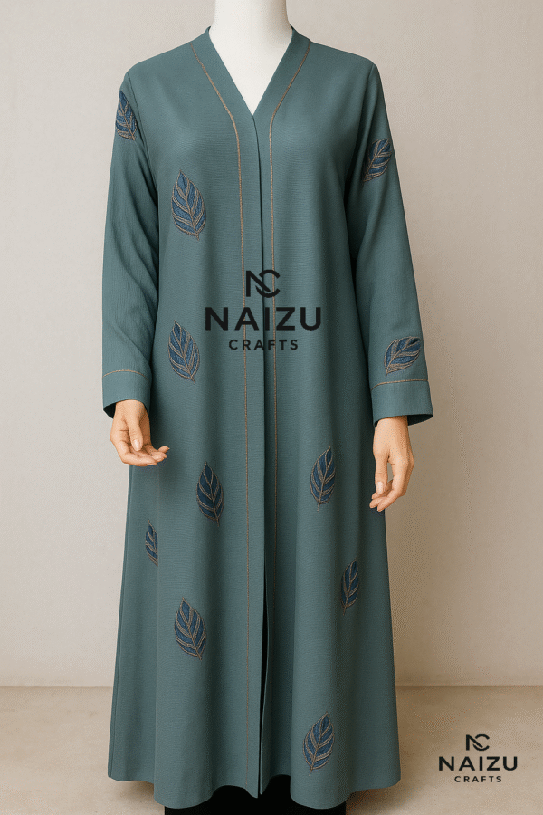 Elegant Teal Embroidered Abaya – Limited Edition - Image 2