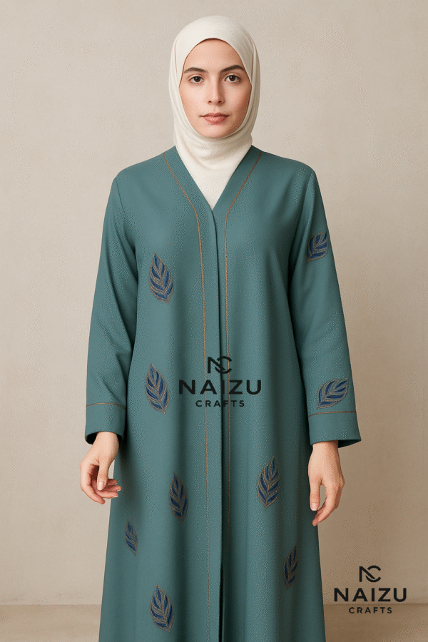 Elegant Teal Embroidered Abaya – Limited Edition - Image 3